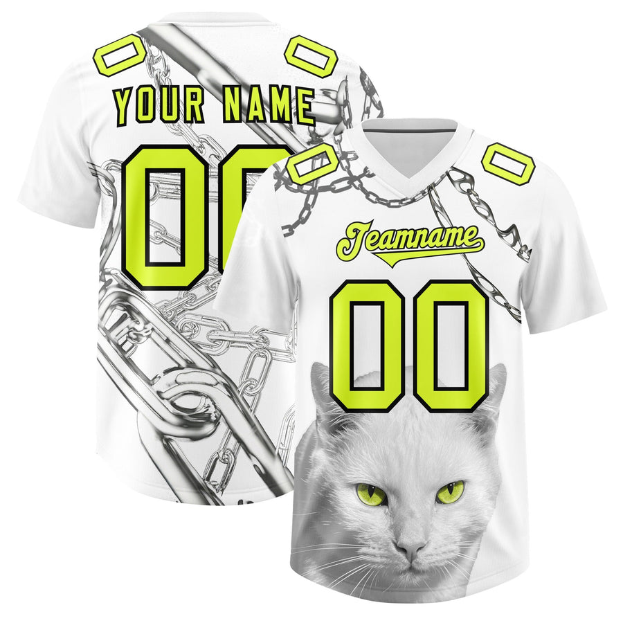Custom White Fluorescent Green Graffiti Pattern Chains Football Jersey | BuyFootballJersey