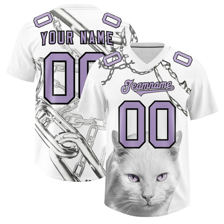 Custom White Light Purple Graffiti Pattern Chains Football Jersey | BuyFootballJersey