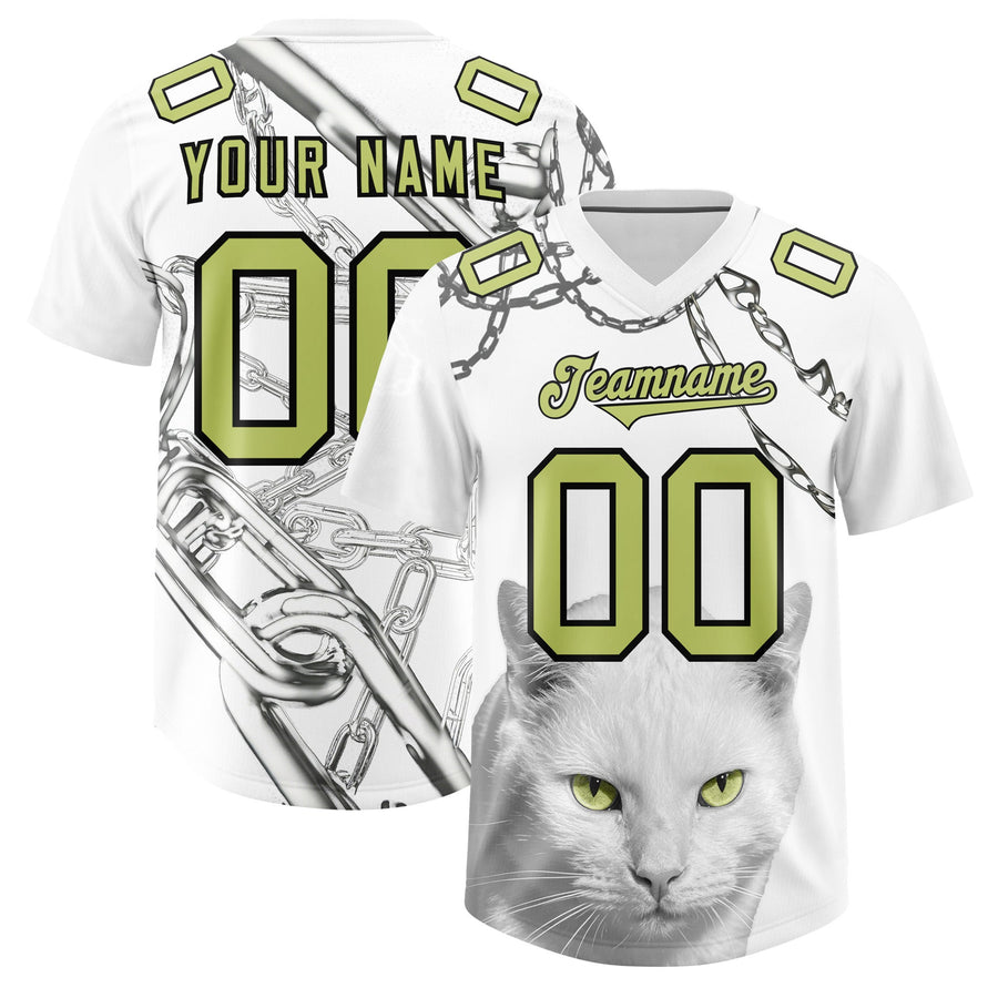 Custom White Champagne Graffiti Pattern Chains Football Jersey | BuyFootballJersey