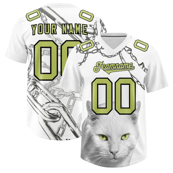 Custom White Champagne Graffiti Pattern Chains Football Jersey | BuyFootballJersey