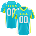 Custom Sky Blue Fluorescent Green Side Stripe Pattern Football Jersey | BuyFootballJersey