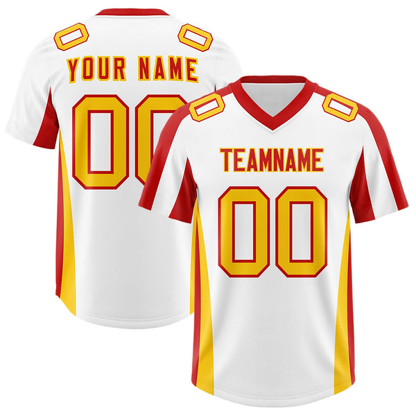 Custom White Red Side Stripe Pattern Football Jersey | BuyFootballJersey