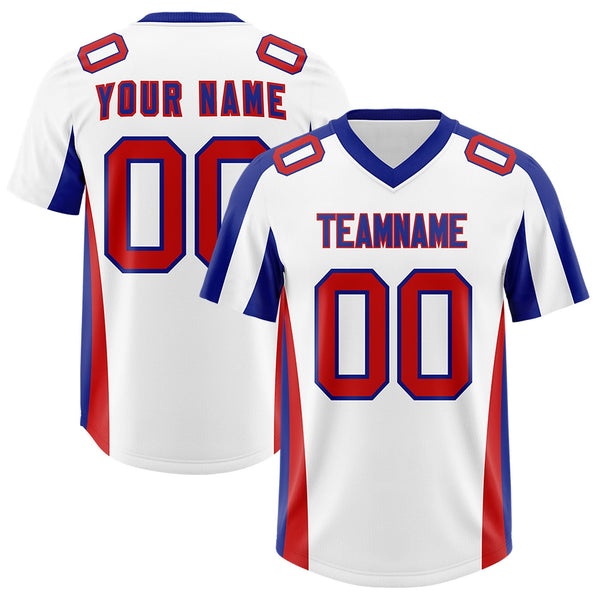 Custom White Royal Side Stripe Pattern Football Jersey | BuyFootballJersey