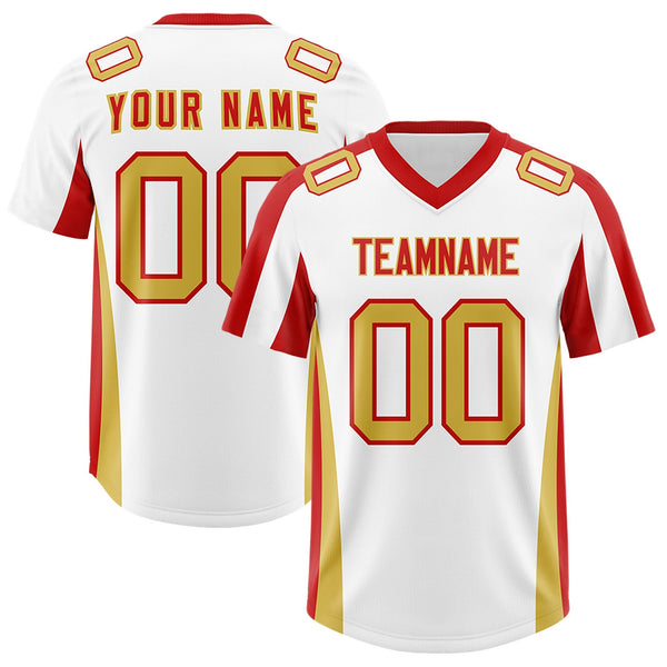 Custom White Red Side Stripe Pattern Football Jersey | BuyFootballJersey
