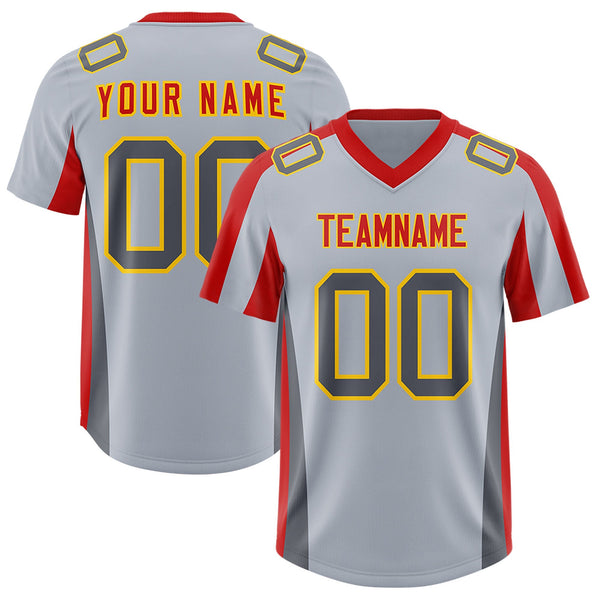 Custom Silver Red Side Stripe Pattern Football Jersey | BuyFootballJersey