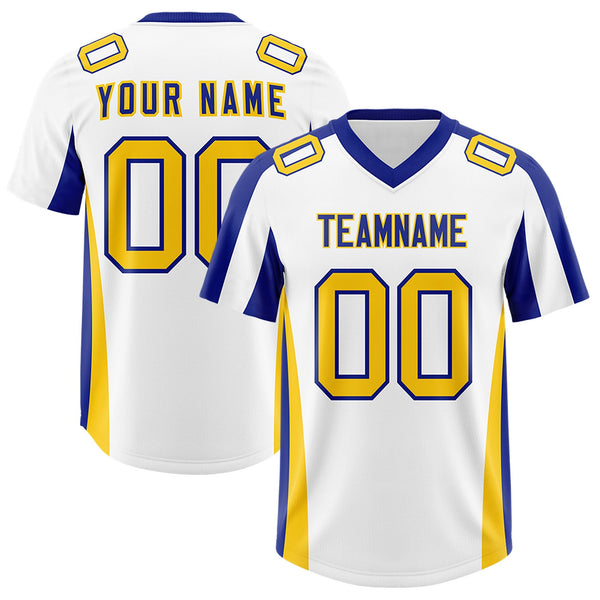 Custom White Royal Side Stripe Pattern Football Jersey | BuyFootballJersey