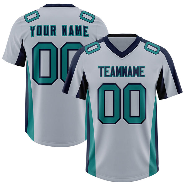 Custom Silver Navy Side Stripe Pattern Football Jersey | BuyFootballJersey