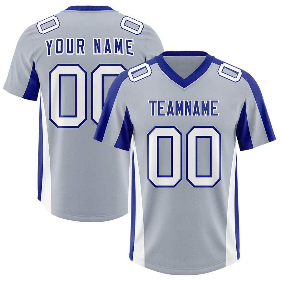 Custom Silver Royal Side Stripe Pattern Football Jersey | BuyFootballJersey