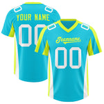 Custom Sky Blue Fluorescent Green Side Stripe Pattern Football Jersey | BuyFootballJersey