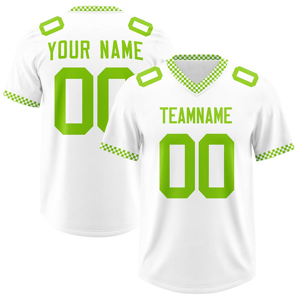 Custom White Neon Green Personalized Neckline Square Classic Football Jersey | BuyFootballJersey