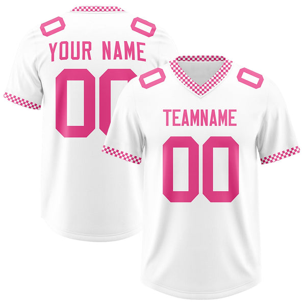 Custom White Pink Personalized Neckline Square Classic Football Jersey | BuyFootballJersey