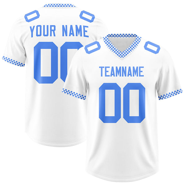 Custom White Powder Blue Personalized Neckline Square Classic Football Jersey | BuyFootballJersey