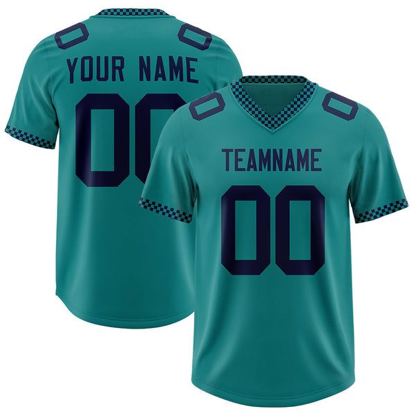 Custom Aqua Navy Personalized Neckline Square Classic Football Jersey | BuyFootballJersey