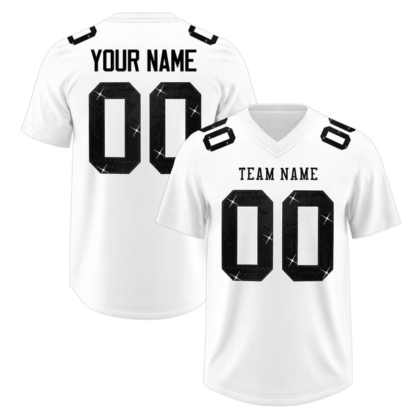 Custom White Black sequin lettering Breathable Football Jersey | BuyFootballJersey