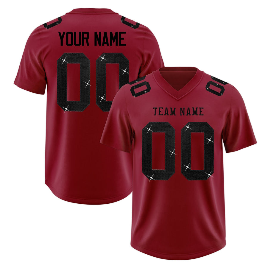 Custom Crimson Black sequin lettering Moisture-Wicking Football Jersey | BuyFootballJersey