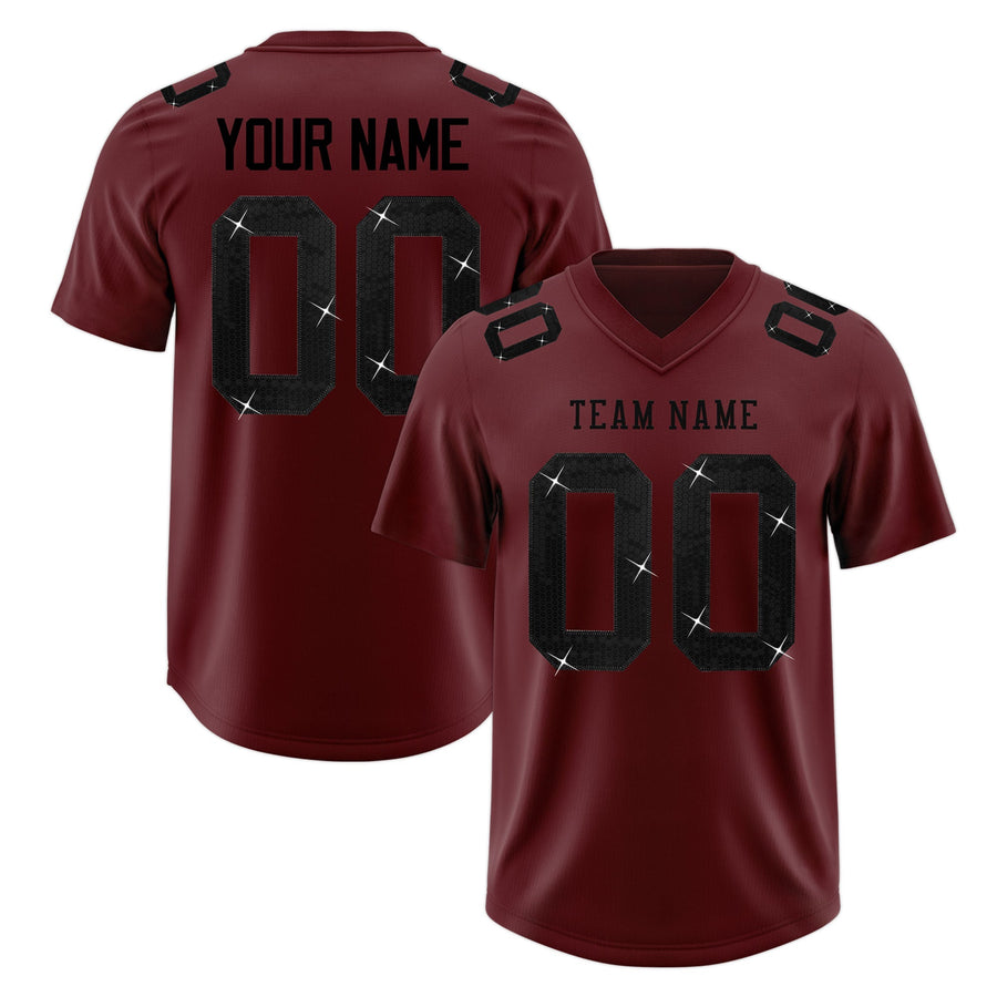 Custom Burgundy Black sequin lettering Breathable Football Jersey | BuyFootballJersey
