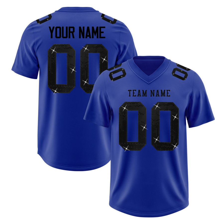 Custom Royal Blue Black sequin lettering Moisture-Wicking Football Jersey | BuyFootballJersey