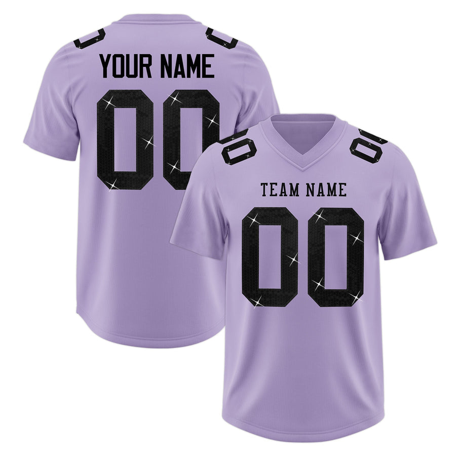 Custom Light Purple Black sequin lettering Moisture-Wicking Football Jersey | BuyFootballJersey