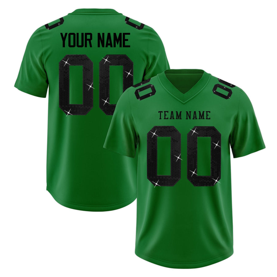 Custom Kelly Green Black sequin lettering Breathable Football Jersey | BuyFootballJersey