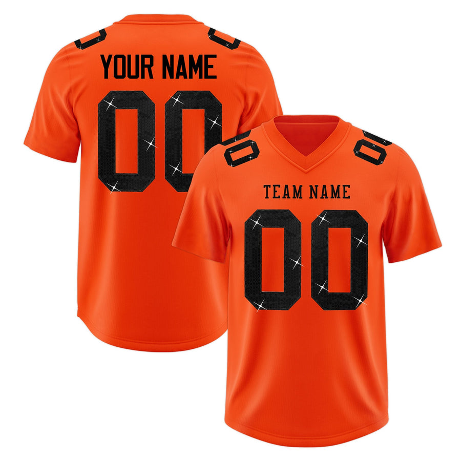 Custom Orange Black sequin lettering Moisture-Wicking Football Jersey | BuyFootballJersey