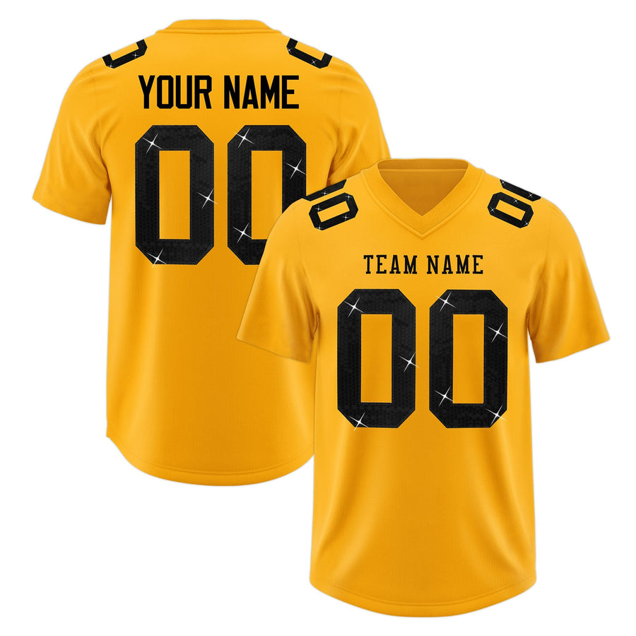 Custom Yellow Black sequin lettering Moisture-Wicking Football Jersey | BuyFootballJersey