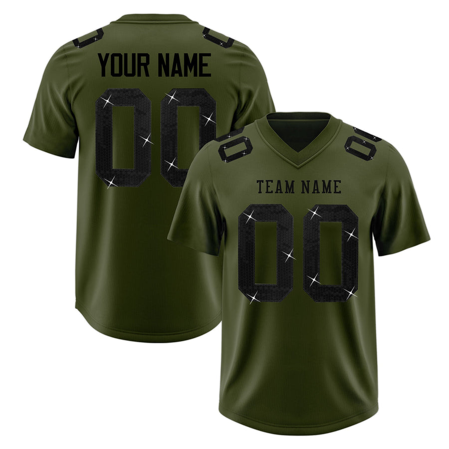 Custom Olive Black sequin lettering Moisture-Wicking Football Jersey | BuyFootballJersey