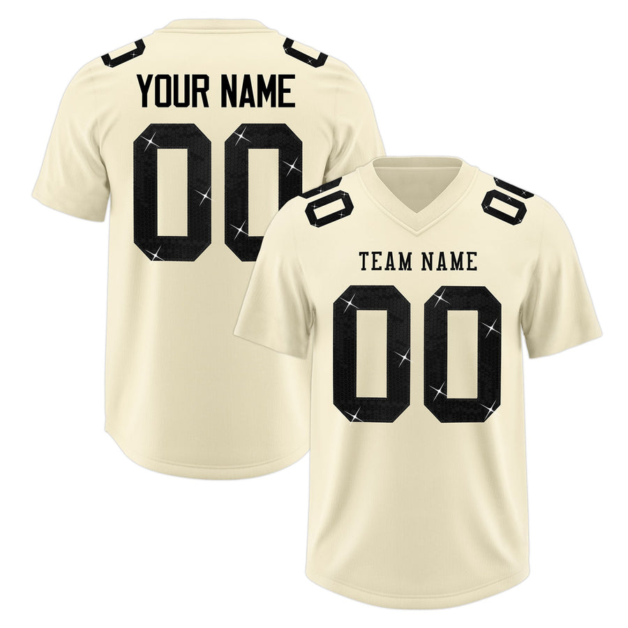 Custom Cream Black sequin lettering Breathable Football Jersey | BuyFootballJersey