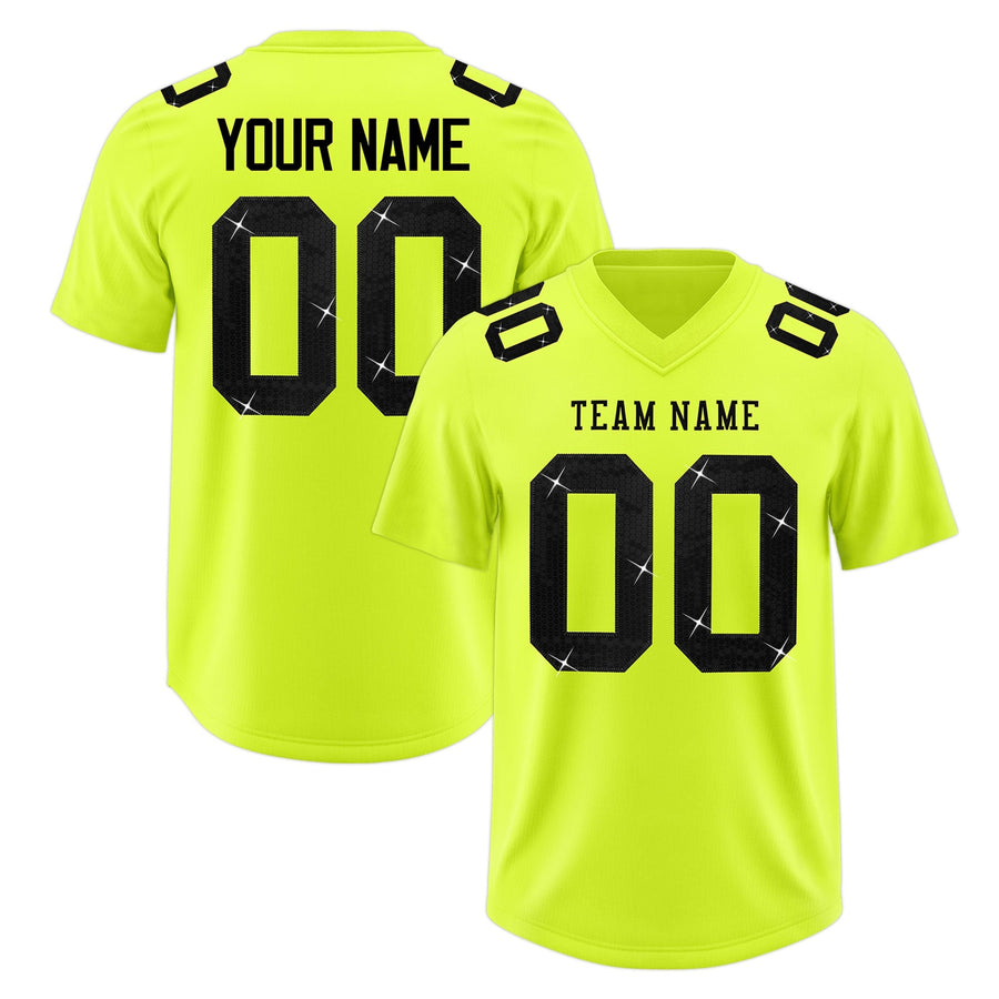 Custom Fluorescent Green Black sequin lettering Moisture-Wicking Football Jersey | BuyFootballJersey