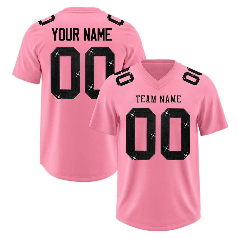 Custom Light Pink Black sequin lettering Breathable Football Jersey | BuyFootballJersey