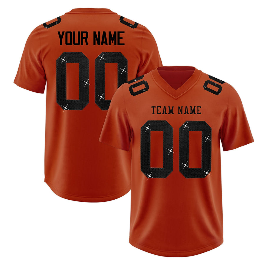 Custom Dark Orange Black sequin lettering Moisture-Wicking Football Jersey | BuyFootballJersey