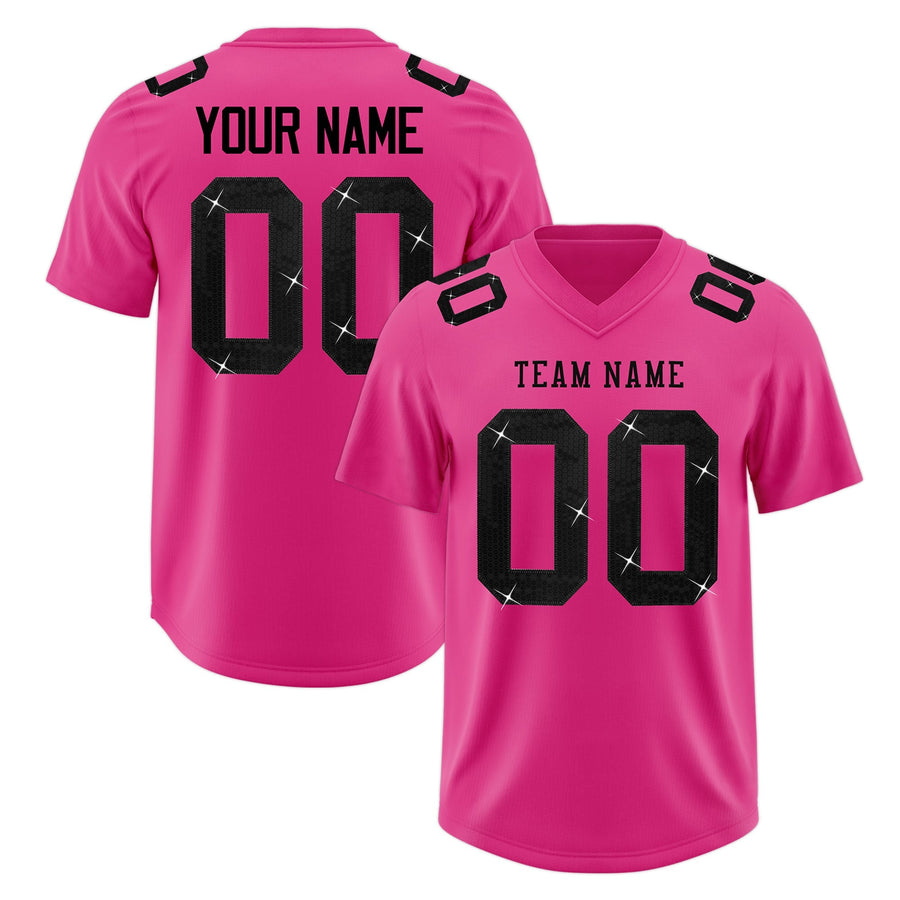 Custom Rose Red Black sequin lettering Breathable Football Jersey | BuyFootballJersey