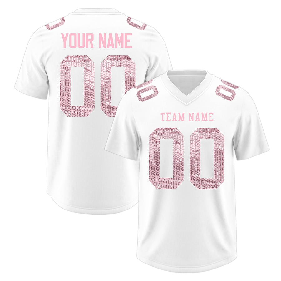 Custom White Light Pink sequin lettering Moisture-Wicking Football Jersey | BuyFootballJersey