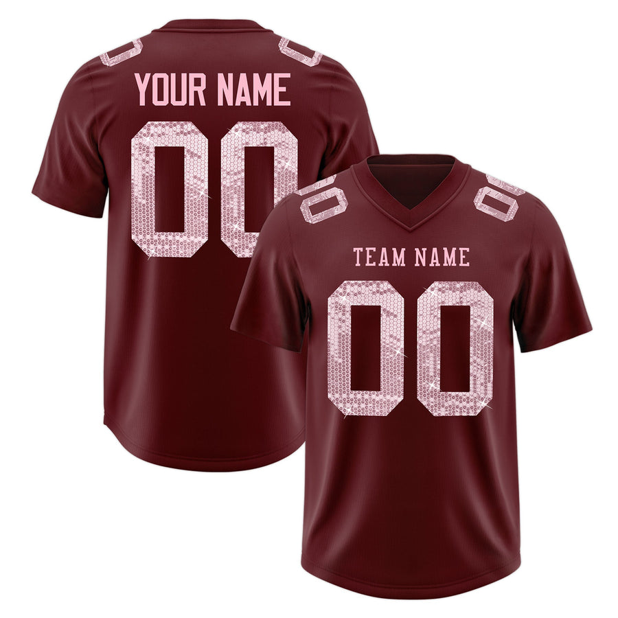 Custom Burgundy Light Pink sequin lettering Moisture-Wicking Football Jersey | BuyFootballJersey