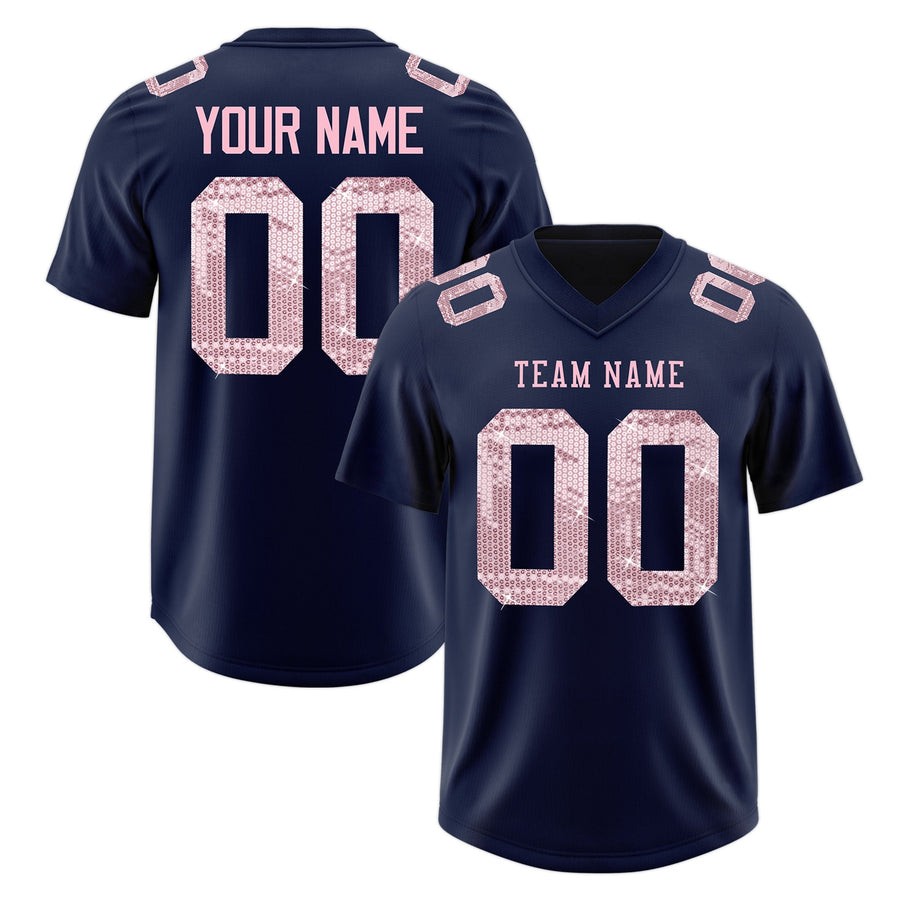 Custom Navy Light Pink sequin lettering Moisture-Wicking Football Jersey | BuyFootballJersey