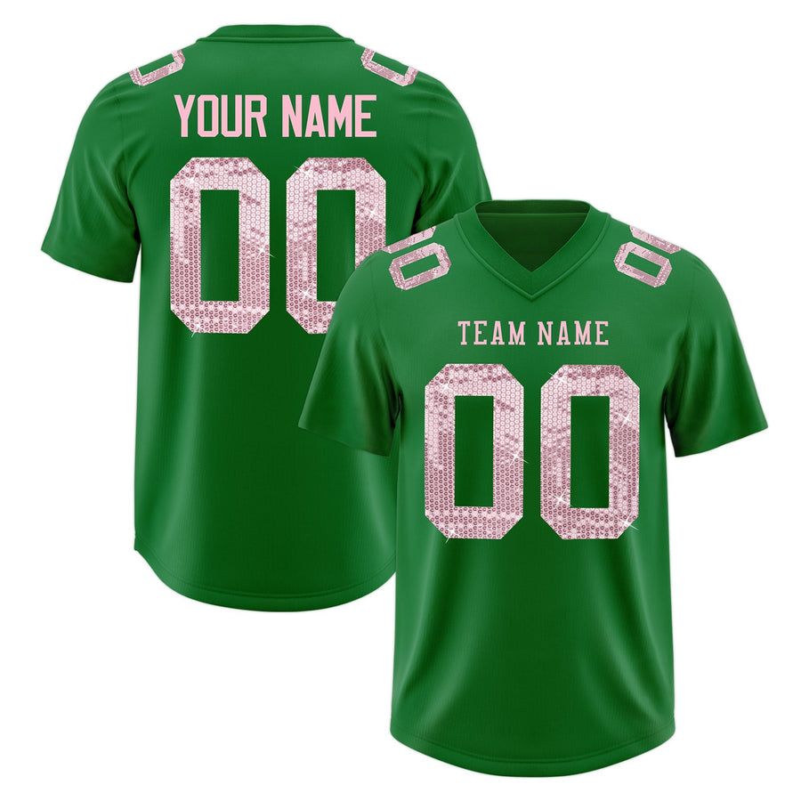 Custom Kelly Green Light Pink sequin lettering Moisture-Wicking Football Jersey | BuyFootballJersey