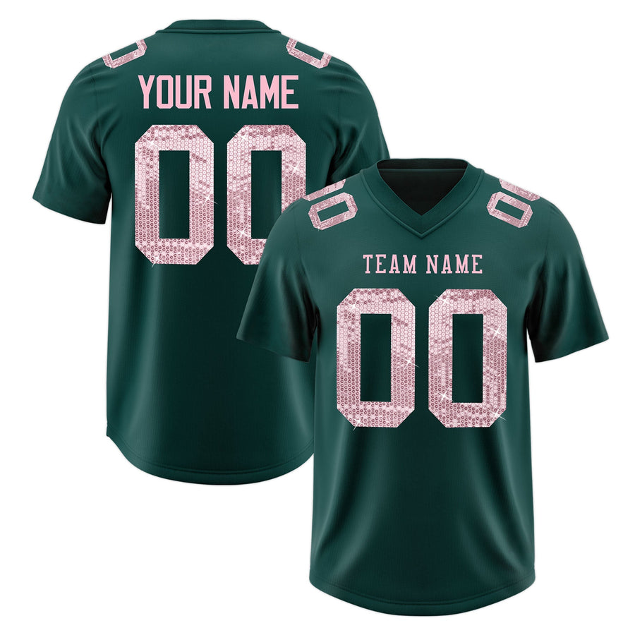 Custom Midnight Green Light Pink sequin lettering Breathable Football Jersey | BuyFootballJersey