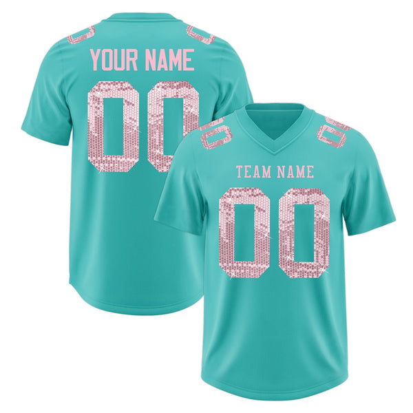 Custom Teal Light Pink sequin lettering Breathable Football Jersey | BuyFootballJersey