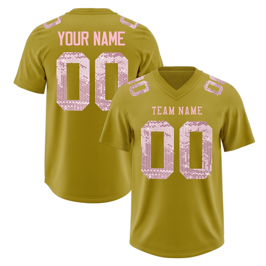 Custom Old Gold Light Pink sequin lettering Moisture-Wicking Football Jersey | BuyFootballJersey