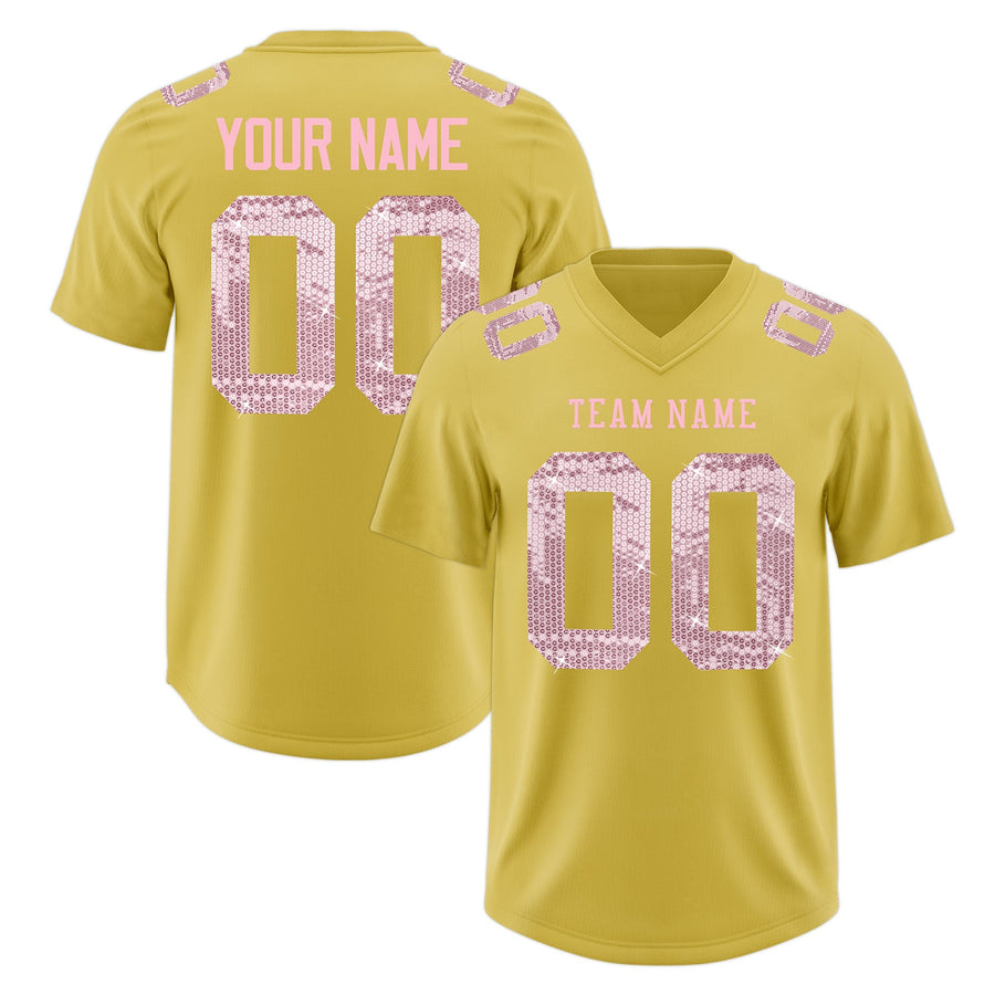 Custom Old Gold Light Pink sequin lettering Breathable Football Jersey | BuyFootballJersey