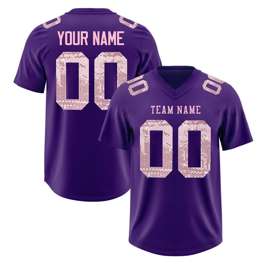 Custom Purple Light Pink sequin lettering Moisture-Wicking Football Jersey | BuyFootballJersey