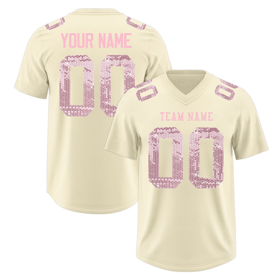 Custom Cream Light Pink sequin lettering Moisture-Wicking Football Jersey | BuyFootballJersey