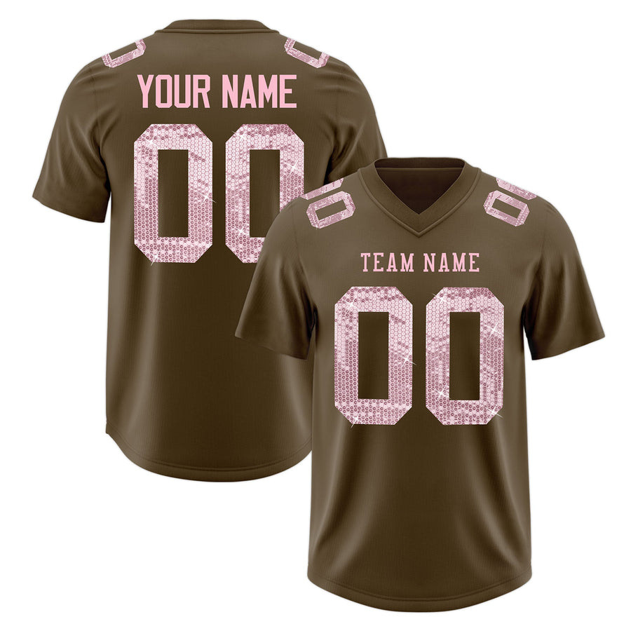 Custom Light Brown Light Pink sequin lettering Breathable Football Jersey | BuyFootballJersey