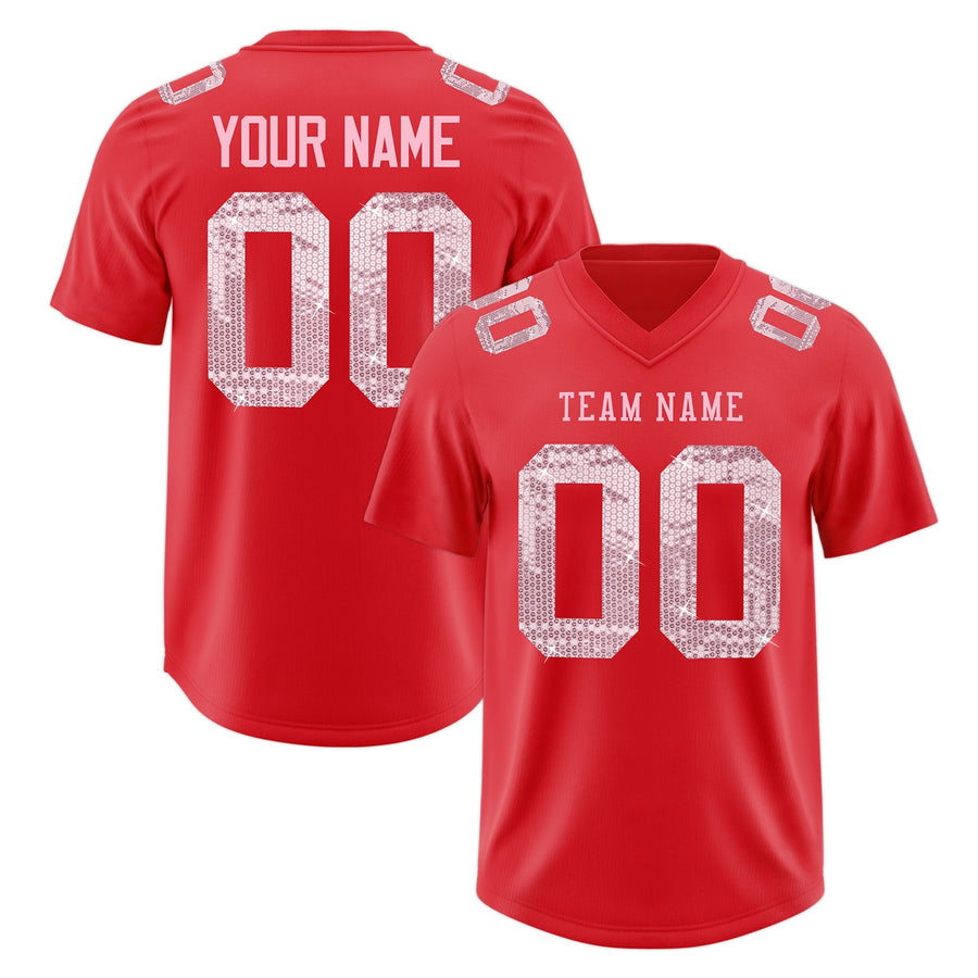 Custom Light Red Light Pink sequin lettering Moisture-Wicking Football Jersey | BuyFootballJersey
