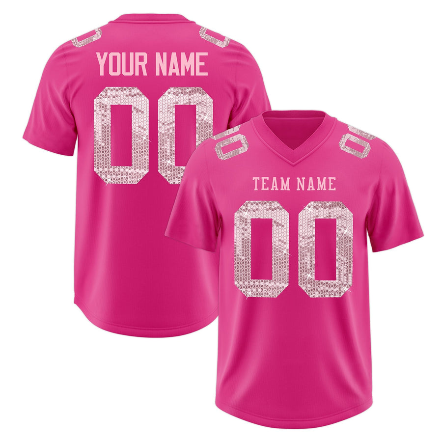 Custom Rose Red Light Pink sequin lettering Breathable Football Jersey | BuyFootballJersey