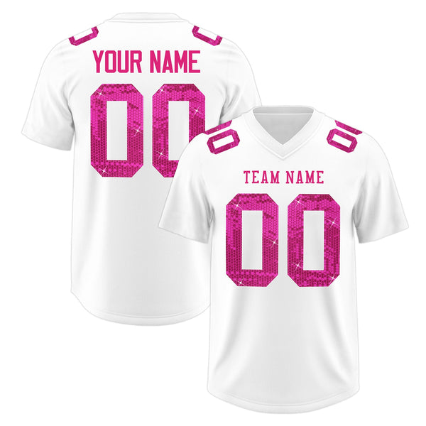 Custom White Pink sequin lettering Moisture-Wicking Football Jersey | BuyFootballJersey
