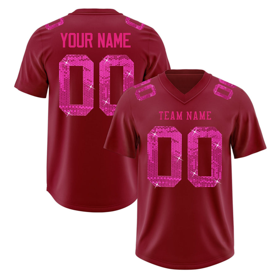 Custom Crimson Pink sequin lettering Breathable Football Jersey | BuyFootballJersey