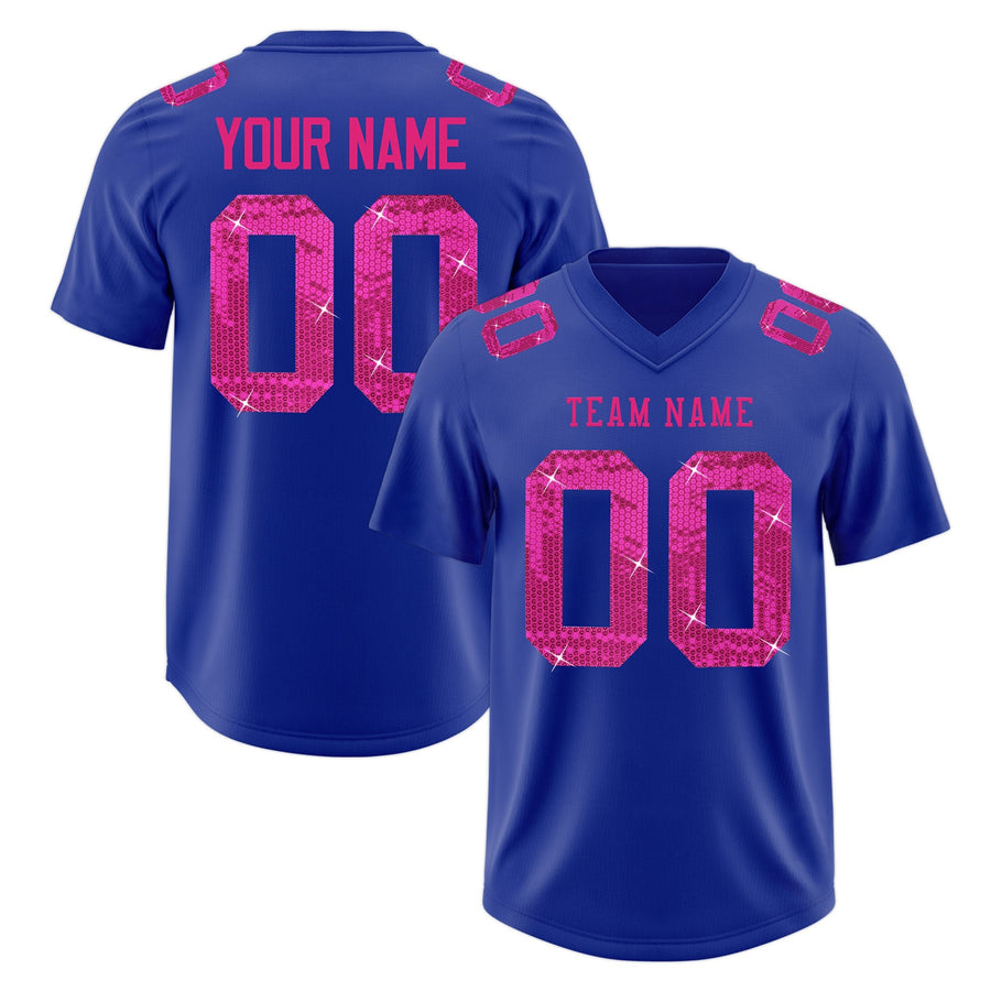 Custom Royal Blue Pink sequin lettering Breathable Football Jersey | BuyFootballJersey