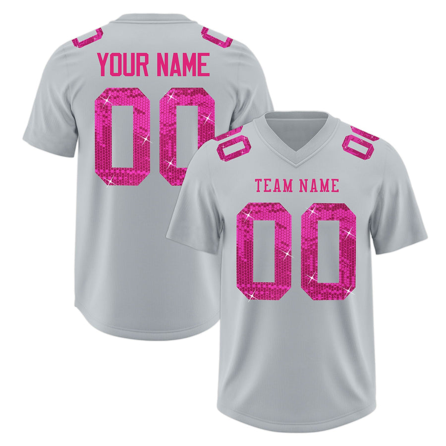 Custom Silver Pink sequin lettering Breathable Football Jersey | BuyFootballJersey