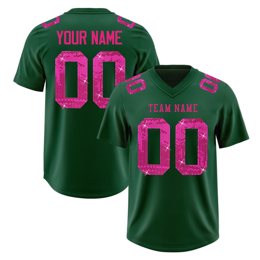 Custom Midnight Green Pink sequin lettering Moisture-Wicking Football Jersey | BuyFootballJersey