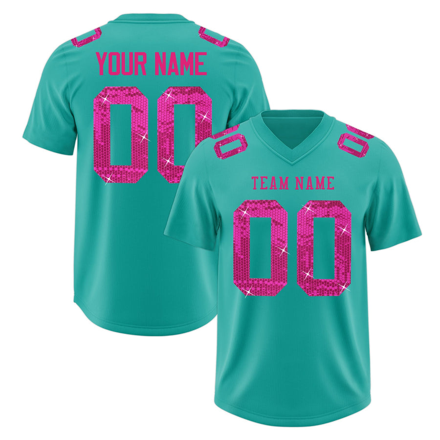 Custom Aqua Pink sequin lettering Breathable Football Jersey | BuyFootballJersey